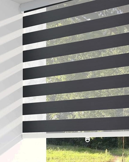 ShadesU Cordless Zebra Blinds – Light Filtering Dual-Layer Window Shades for Privacy (Black Color) (Maximum Height 72") (Width 30")