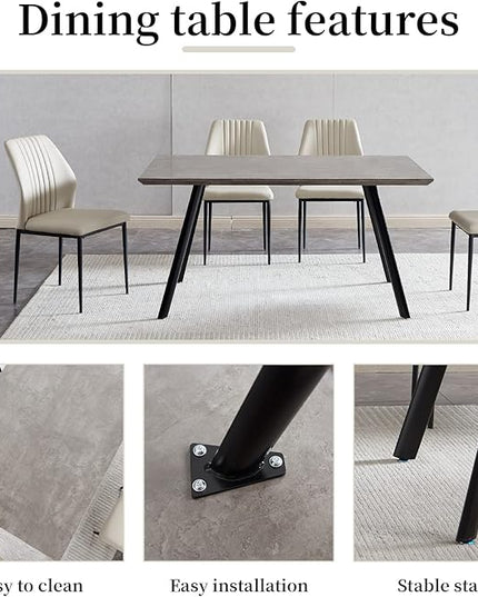 ZckyCine Modern 5-Piece Kitchen Table Set Rectangular Wood Dining Table with 4 Upholstered Leather Chairs (46.5" Table + 4 White Chairs)