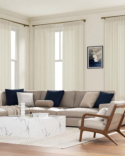 Memory Shaped Pinch Pleated Extra Long Drapes 108 Inch Natural Linen Curtains, Light Filtering Privacy Non See Through 9 ft Lush Decor Floor to Ceiling Curtain for Living Room Window with Hooks