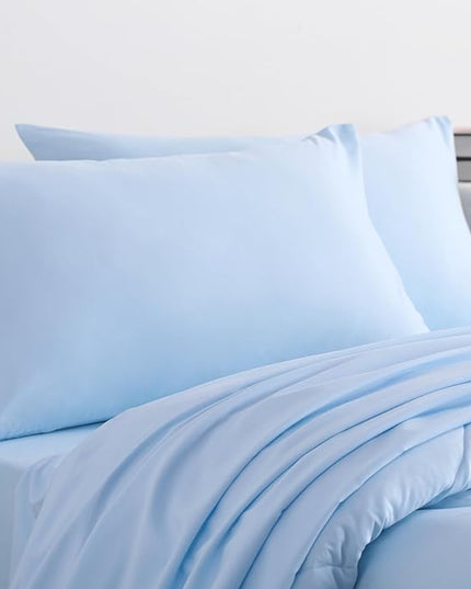 NTBAY Twin Comforter Set with Sheets, 5 Pieces Soft and Breathable Bedding Set, Twin Bed in a Bag, Down Alternative Comforter Set Solid Color All Season, Kids Bedding Set, Aqua
