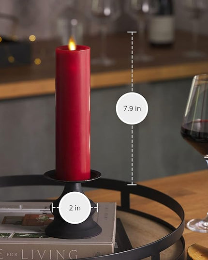 Luminara Classic Slim Flameless LED Candle, Burgundy 2" x 7.9", Battery Operated Moving Flame Pillar w/Timer, Safe Realistic Wax Candle, Home Decor