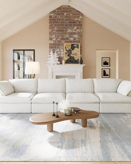 JACH 162" Cloud Sectional Couches for Living Room, Modular Sectional Sofa, Down Fill Couch Sectional, Cushion Covers Removable, Deep Seat Sofas for Living Room (4 Seats, White)