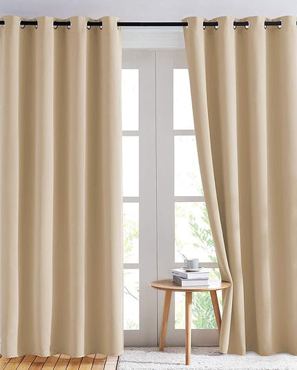 NICETOWN Biscotti Beige Blackout Curtains 84 inches Long for Bedroom - Thermal Insulated Solid Grommet Room Darkening Window Treatments Sound Reducing for Living Room (2 Panels, W52 x L84)