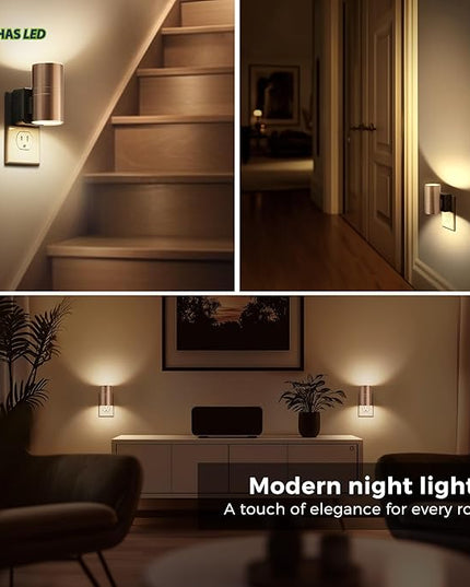 L LOHAS LED Night Light, 2 Pack Night Lights Plug into Wall, Automatic Dusk to Down Nightlight, 3000K Soft White 0-100LM Dimmable Modern Nightlight for Kids Bedroom Hallway