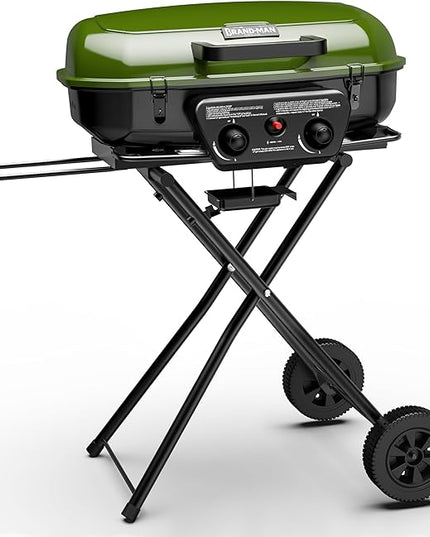Brand-Man Portable Gas Grill, Propane Standup Grill with Folding Cart & Push-Button Ignition, Ideal for Camping, Tailgating, BBQ, Backyard, Patio & More