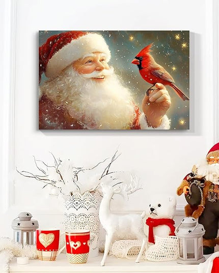 YONICA Christmas Wall Decor Santa Canvas Wall Art Home Decorations 46x36 Inches - Santa Pictures Cardinal Prints Winter Painting Xmas Artworks for Living Room Bedroom