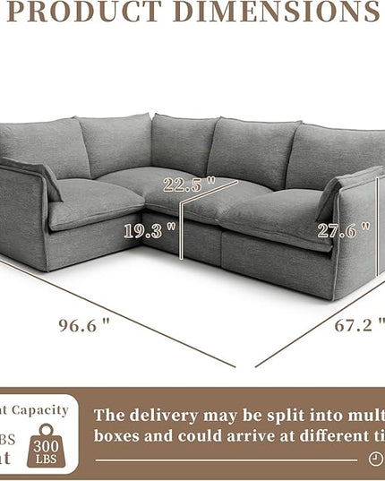 Waterproof Cloud Sectional Sofa for Living Room,High Backrest Down Filled Couches,5 Seater Oversized Modular V-Shaped Sofa,Detachable Couch Covers,Dark Grey
