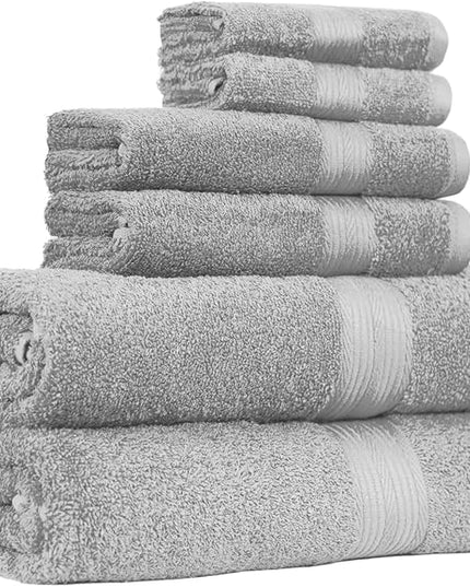 Amazon Basics 6 Piece Oversized Fade resistant Towel set, 100% Cotton towels for bathroom, soft and absorbent, 2 Bath Towels, 2 Hand Towels and 2 Washcloths bathroom towel set, Gray