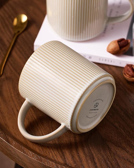 famiware Coffee Mug Set for 6, Star 16 oz Catering Mugs Cup Set with Handle for Coffee, Tea, Cocoa, Milk - Ceramic Stoneware Drinkware Set, Cappuccino White
