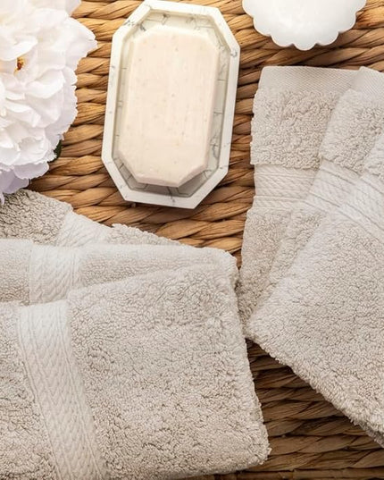 Superior Egyptian Cotton Pile Face Towel/Washcloth Set of 6, Ultra Soft Luxury Towels, Thick Plush Essentials, Absorbent Heavyweight, Guest Bath, Hotel, Spa, Home Bathroom, Shower Basics, Stone
