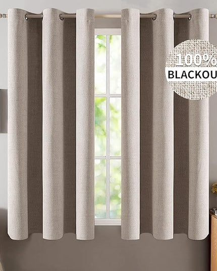 MIULEE Linen Blackout Curtains and Drapes 100% Room Darkening Thermal Insulated Grommet Window Panels with Coating 2 PCs W 42 x L 63 inches Khaki