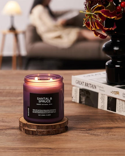 M&SENSE Santal Spruce Christmas Scented Candle, 11.6oz 70 Hours Burn Non Toxic Natural Soy Wax, 2 Cotton Wick Candle for Winter Holiday Housewarming Gifts for Family Friends Teachers