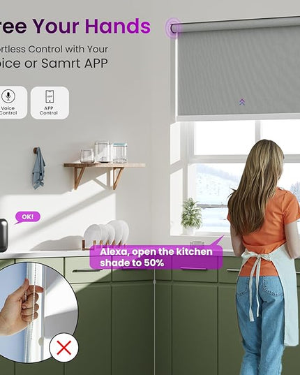 Astomi Motorized Roller Shades for Windows, Blackout Smart Blinds for Indoor, Effortless Remote & Voice Control, Compatible with Alexa, Google Home, Custom Size，Vinyl-Ash Gray
