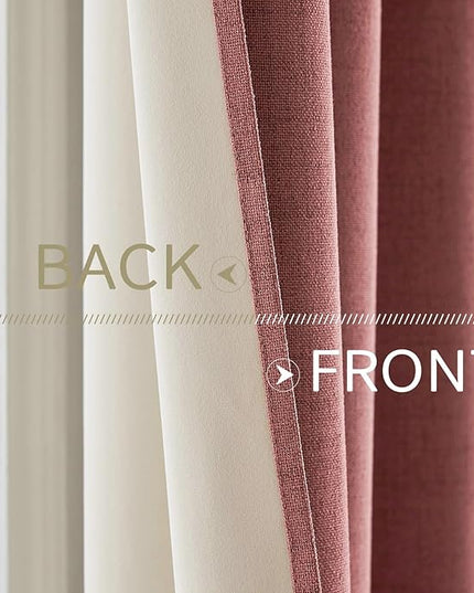 MIULEE 100% Blackout Linen Textured Curtains for Bedroom Solid Thermal Insulated Dusty Rose Grommet Room Darkening Curtains & Drapes Luxury Decor for Living Room Nursery 52 x 108 Inch (2 Panels)