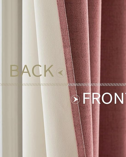 MIULEE 100% Blackout Linen Textured Curtains for Bedroom Solid Thermal Insulated Dusty Rose Grommet Room Darkening Curtains & Drapes Luxury Decor for Living Room Nursery 52 x 120 Inch (2 Panels)