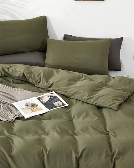 CLOTHKNOW California King Olive Green Comforter Set 3Pcs Dark Green Bedding Comforter Sets Light Green Comforter Green Comforter Sets Cal King