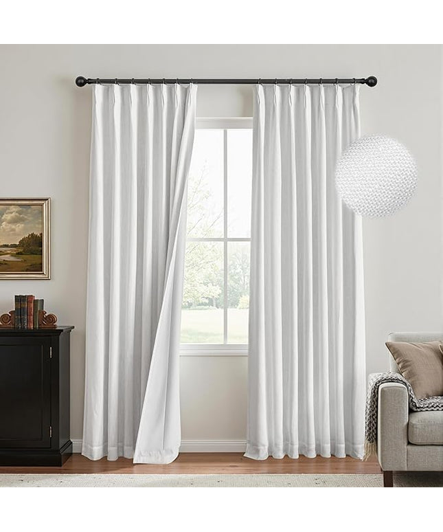 MYSKY HOME White Blackout Curtains 108 inches Long Pinch Pleated Curtains for Living Room Bedroom 100% Room Darkening Black Out Window Drapes with Hooks Back Tab, 40" Wide per Panel, 2 Pieces