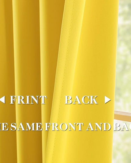 DONREN Yellow Pinch Pleated Blackout Curtains with Hooks - 63 inch Length Room Darkening Thermal Insulated Short Window Curtain Panels for Bathroom Kids Room 2 Panel 40" Wx63 L