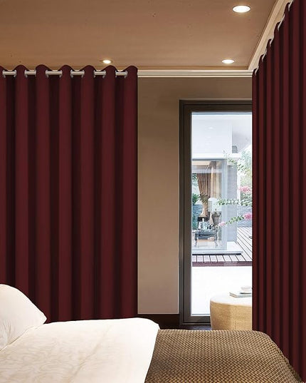 Yakamok Extra Wide Blackout Curtain for Sliding Glass Door, Grommet Thermal Insulated Room Divider Curtain 100W x 84L inch, Room Darkening Patio Curtain,8.3ft Wide x 7ft Tall, 1 Panel,Burgundy Red