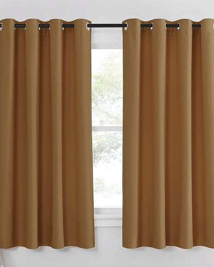 NICETOWN Bedroom Curtain 63 inch Length - Grommet Top Blackout Room Darkening Sound Reduction Privacy Thermal Drape for Flat/Laundry, Gold Brown, W52 x L63, 1 Panel
