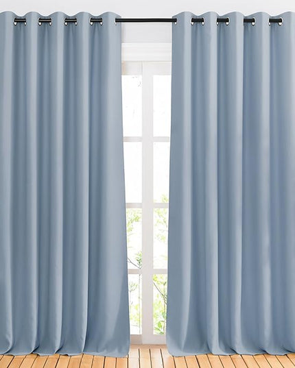NICETOWN Blackout Living Room Curtains 102 inches Long, Grommet Thermal Window Treatments Room Divider Curtains Sound Reducing for Bedroom, W66 x L102, Vintage Blue, 2 Panels