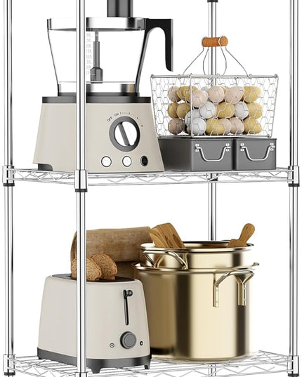 5 Tiers Shelf Metal Storage Shelves Wire Rack Closet Organizers with Wheel for Garage Kitchen Bathroom Laundry Chrome 11.8" D x 17.7" W x 55" H