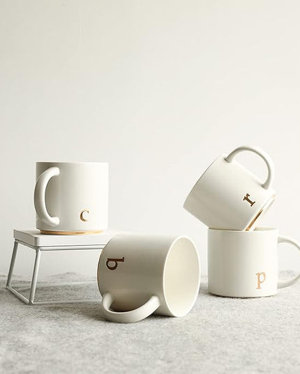 COLLECTIVE HOME - Monogram Ceramic Mugs, 15 oz Golden Initial Coffee Cups, Elegant Alphabet Tea Mugs, Elegant Personalized Mug with Gift Box, Luxurious Cups for Office and Home (c)
