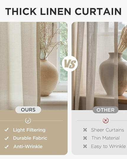 Joydeco Linen Curtains 96 inch Length 2 Panel Set, Light Filtering Curtain for Living Room Bedroom, 52 inch Wide Drapes with Rod Pocket Back Tab (96" Lx52 W, Ivory on Linen)