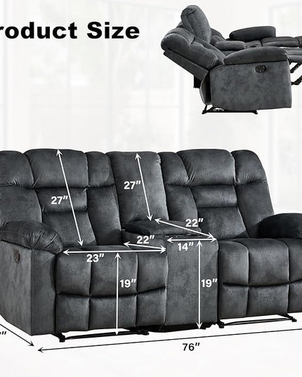 CANMOV Manual Recliner Love Seat Sofa, Wall-Hugger 2 Seats Reclining Couches, Upholstered Sofa Set with Armrests, Fabric Loveseat Couch with Soft Cushion for Living Room, Grey