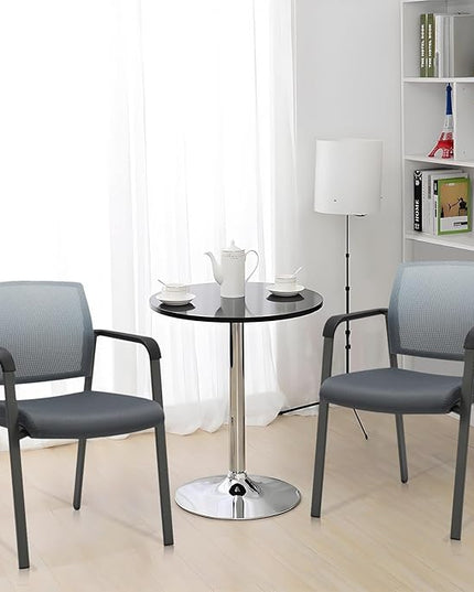 CLATINA Mesh Back Stacking Arm Chairs with Upholstered Fabric Seat and Ergonomic Lumber Support for Office School Church Guest Reception Grey