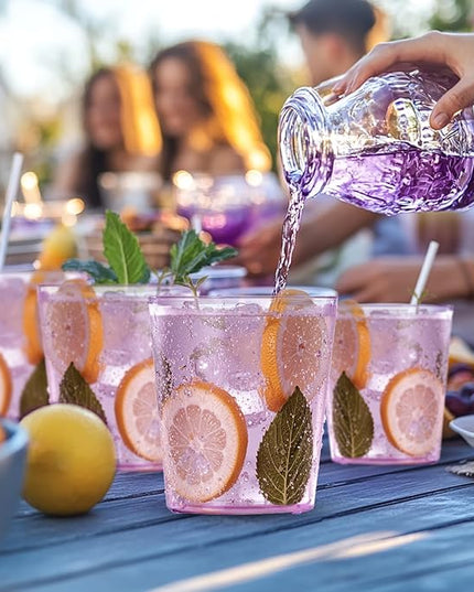 Liacere Plastic Drinking Glasses (Set of 12) 14 oz Purple Plastic Glasses Colors，Kitchen Water Glasses Cup, Bar Tumbler Glassware Set for Beer, Juice, Cocktail, Whiskey, Milk for Valentine’s Day