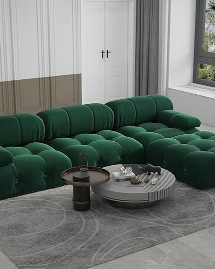 JACH 104" Modular Sofa Sectional Couch, L-Shaped Minimalist Velvet Couches, Mid-Century Comfy Couch with Reversible Chaise Ottoman for Living Room, Apartment (Green)