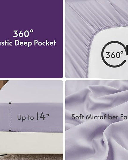 MUXHOMO 7 Pieces King Comforter Set, Reversible Bed in a Bag King Size, All Season Bedding Set with Comforter, Flat Sheet, Fitted Sheet, Pillowcases & Shams, Purple & Lavender