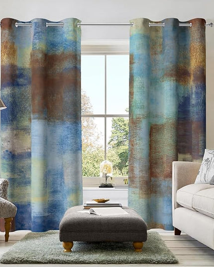 Asuexpect Abstract Curtains 2 Panels Abstract Rust Curtain Room Darkening Grommet Window Treatments Modern Decorative for Bedroom Living Room, 42x84 Inches, Blue Rust