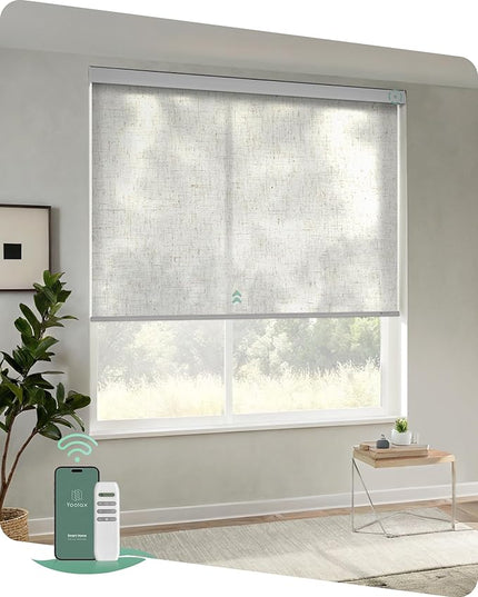 Yoolax Motorized Blinds with Remote, Light Filtering Remote Shades for Windows, Automatic Roller Shades Cordless Electric Blinds for Bedroom Living Room Office, Custom Size (Linen Beige)