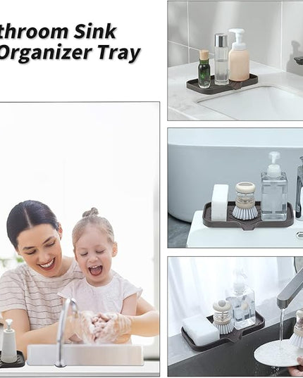 Silicone Bathroom Soap Dishes with Drain Spout-Bathroom and Kitchen Sink Organizer,Sponge Holder,Dish Soap Tray,Perfect for Dispenser,Scrubber,Bottle,Cup on Sink or Counter-Coffee 9.6"×5.3"