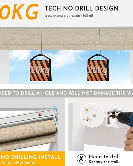Persilux Smart Motorized Blinds with Remote, No Drill Automatic Roller Shades for Indoor Windows, Light Filtering Linen Fabric, Electric Blinds for Windows, Nature Khaki C25-3, Custom Size