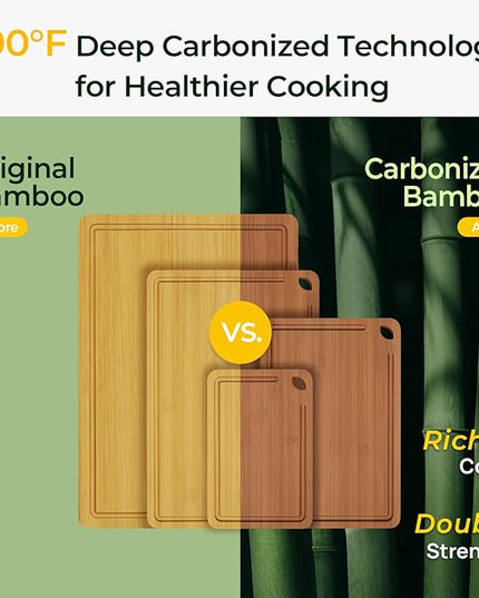 Wood Cutting Board, Carbonized Bamboo Cutting Boards Set With Smooth Surface & Easy Storage For Busy Kitchens, Ideal Charcuterie & Chopping, Durable, Knife-Friendly (4Pcs)