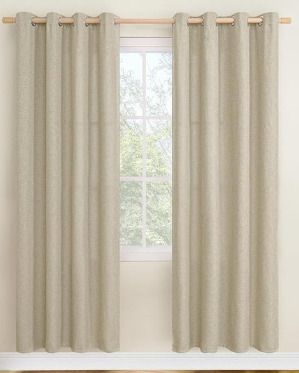 LAMIT Linen Blend Camel Curtains 78 Inch Length for Living Room, Grommet Light Filtering Panels Neutral Country Rustic Farmhouse Boho Drapes for Bedroom, 2 Panels Set, 52 x 78 inch