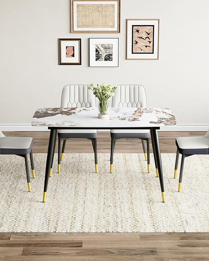 Small Dining Table Set for 4, 50'' Sintered Stone Table, Easy to Assemble, Suitable for Small Spaces
