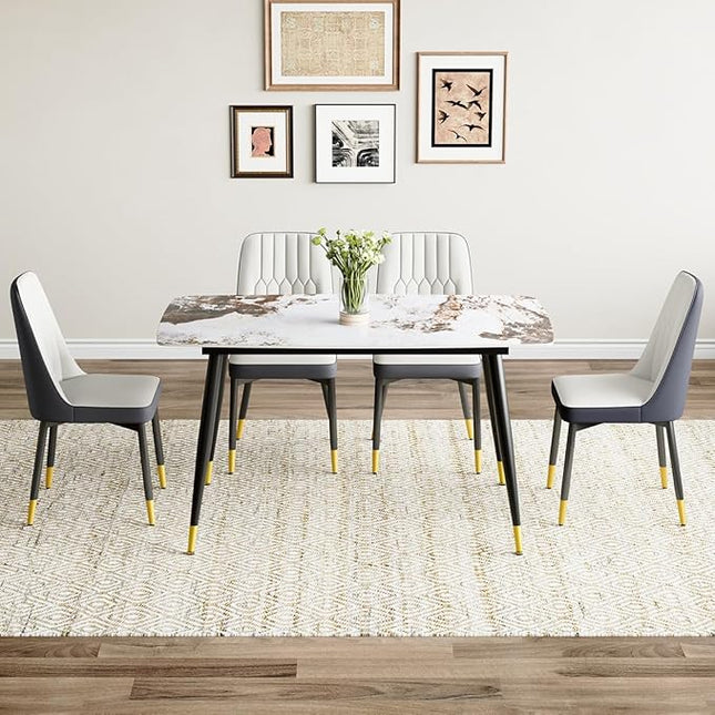 Small Dining Table Set for 4, 50'' Sintered Stone Table, Easy to Assemble, Suitable for Small Spaces