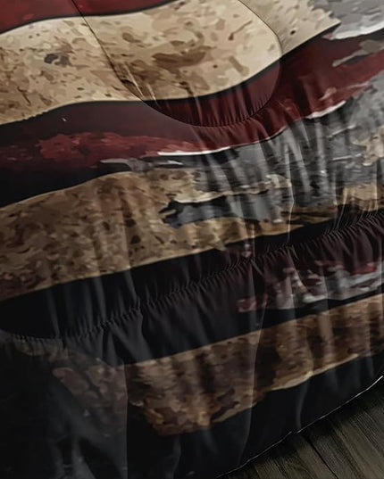 Deer Bedding Sets for Kids Boys Girls Room Decor,Hunting Themed American Flag Bedding Comforter Sets,Western Comforter Sets Camo Queen Bedding Set with 2 Pillowcases.