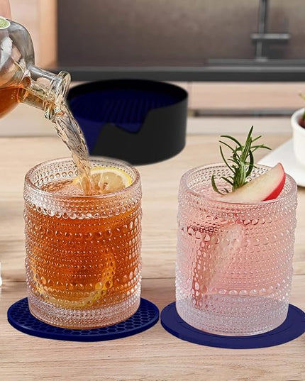 Silicone Coasters [8 Pack] with Holders Drink Coasters, for Hot or Cold Drinks Thickened, Non-Slip, Non-Stick (Blue)