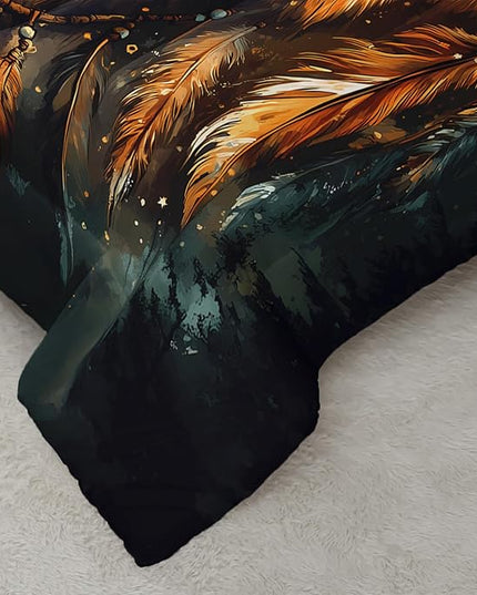 AILONEN Wild Wolf Print Full Size Comforter Set,Boho Dream Catcher Bedding Sets,Cool Wildlife Animal Duvet Set,3-Piece, 1 Quilt and 2 Pillowcases,Soft Microfiber