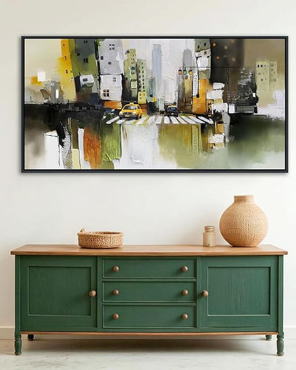HGUAOA Abstract Canvas Wall Art for Living Room - Modern Wall Art for Office & Bedroom - Yellow City Wall Pictures for Above Bed Decor - Large Canvas Artwork for Home Decor 24×48IN