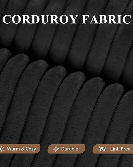 Modular Sectional Sofa with L-Shape Chaise,Cloud Sectional Modern Sleeper Couch with Deep Seat,Sponge Compression Sofas No Assembly Required(Black-Corduroy Fabric) 1PCS