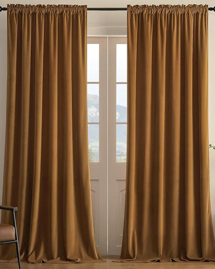 Joydeco Brown Velvet Curtains 102 inch Length 2 Panels, Luxury Blackout Rod Pocket Thermal Insulated Window Curtains, Super Soft Room Darkening Drapes for Living Dining Room Bedroom,W52 x L102 inches