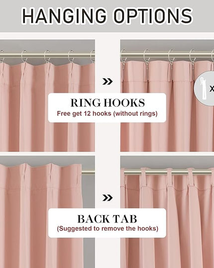 DONREN Baby Pink Pinch Pleated Blackout Curtains with Hooks - 104 inch Length Room Darkening Thermal Insulated Window Curtain Panels for Living Room Bedroom 2 Panel 40" Wx104 L