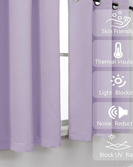 Simplebrand Lilac Short Cafe Curtains 36 Inch Length 2 Panels Set, Half Window Grommet Privacy Drape Tiers for Kitchen, Thermal Insulated Room Darkening Curtains for Bathroom Shades, W40 x L36