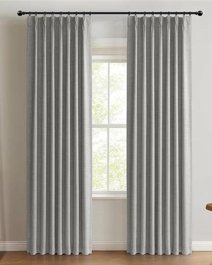 100% Blackout Shield Linen Look Textured Pinch Pleated Curtains Blackout Drapes 102 Inch Long 2 Panels Set, Faux Linen Blackout Curtains for Bedroom & Living Room, 40" W x 102" L, Grey